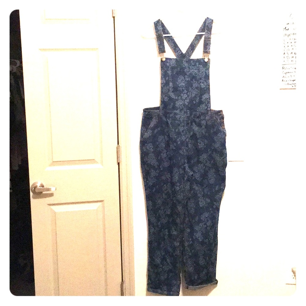 Floral jean overalls